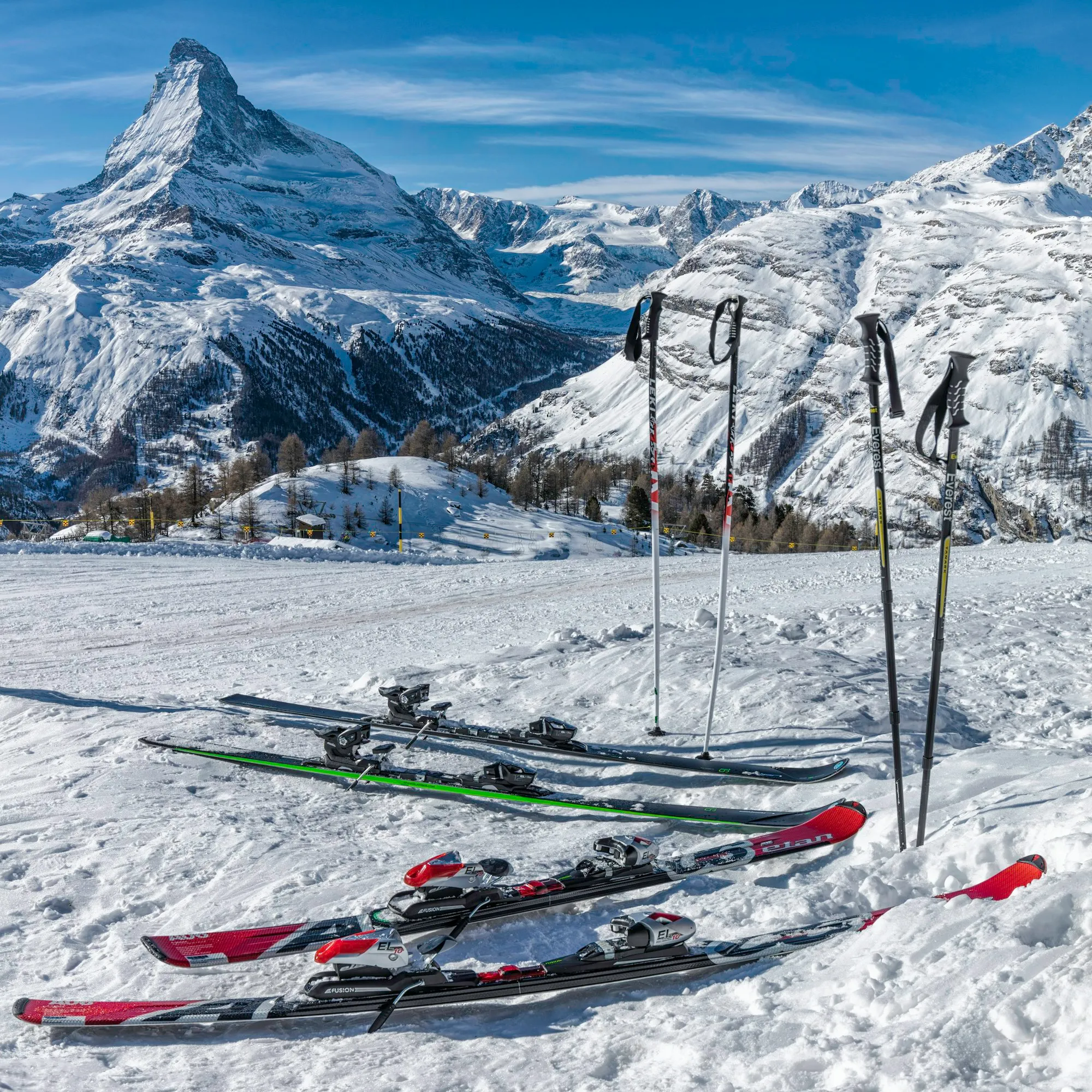 Skis in the snow at a ski field